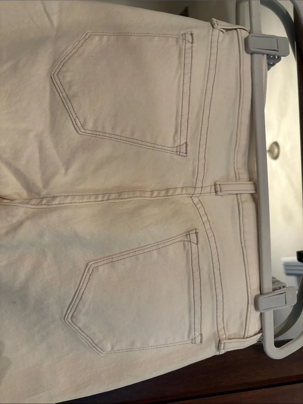 J Crew Ecru Colored Women’s Jean.  Beautiful taupe stitching.
